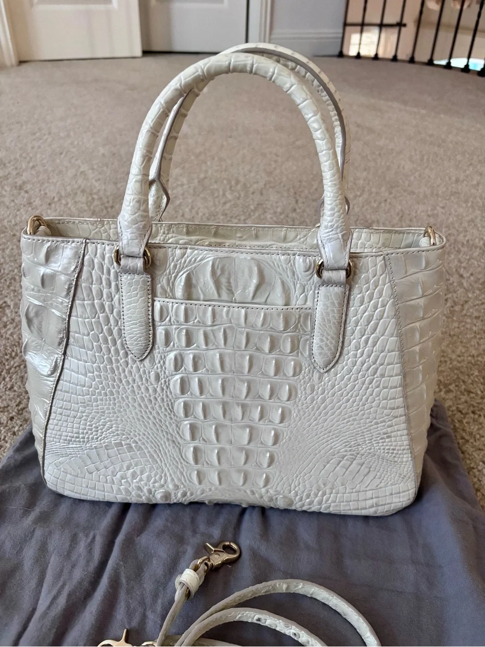 Brahmin White Croc-Embossed Leather Bag
